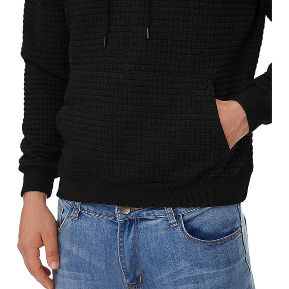 Mens Pullover Hoodie Long Sleeve Drawstring Sweatshirt with Pocket Gray Hoodies - Picture 3 of 6